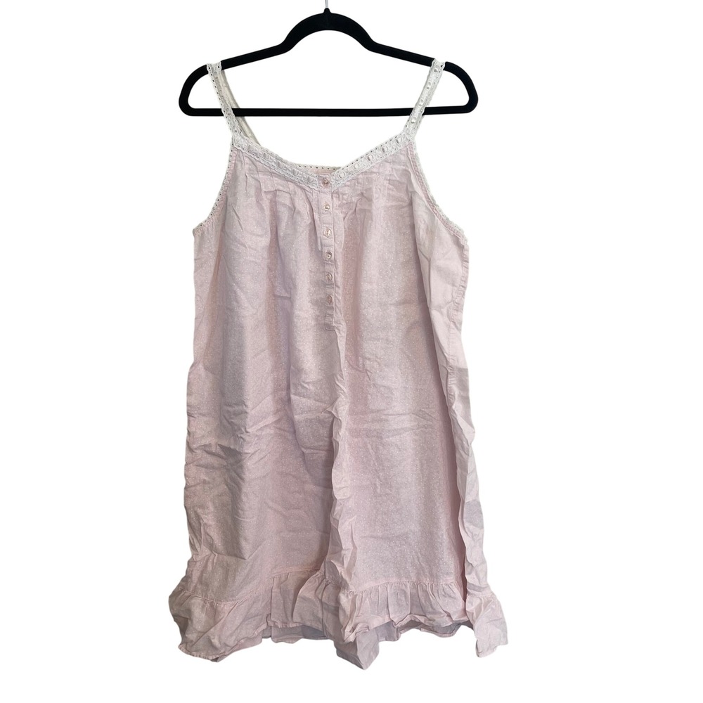 Croft & Barrow Pink Cotton Eyelet Lace Ruffle Nightgown Sleep Dress Large